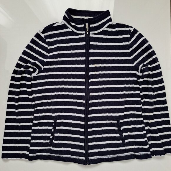 Talbots Navy and White Striped Cotton Zip Up Cardigan - Picture 1 of 7